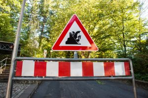 Sign beware of dragons at Drachenfels, Germany